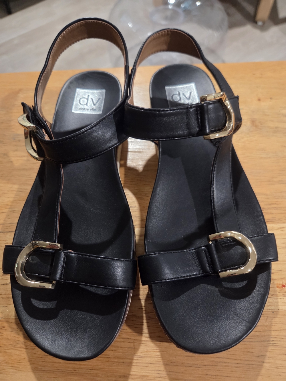 DV by Dolce Vita Black Leather Buckle Sandals